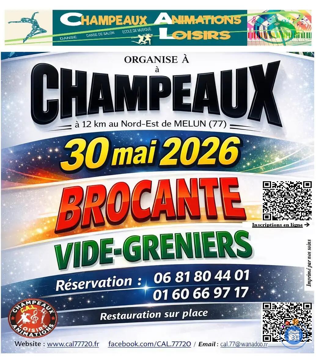 BROCANTE et VIDE-GRENIERS à CHAMPEAUX (77), le 30 mai 2026