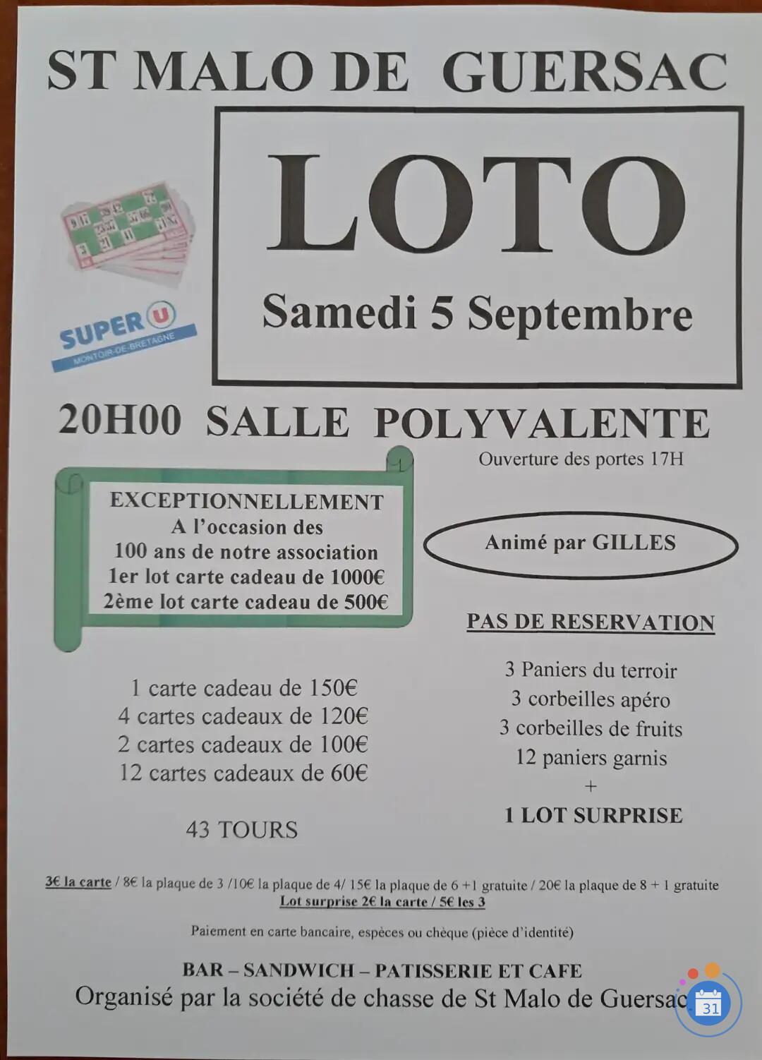 Image Loto de la société de chasse de st malo animé par Gilles (photo 1)