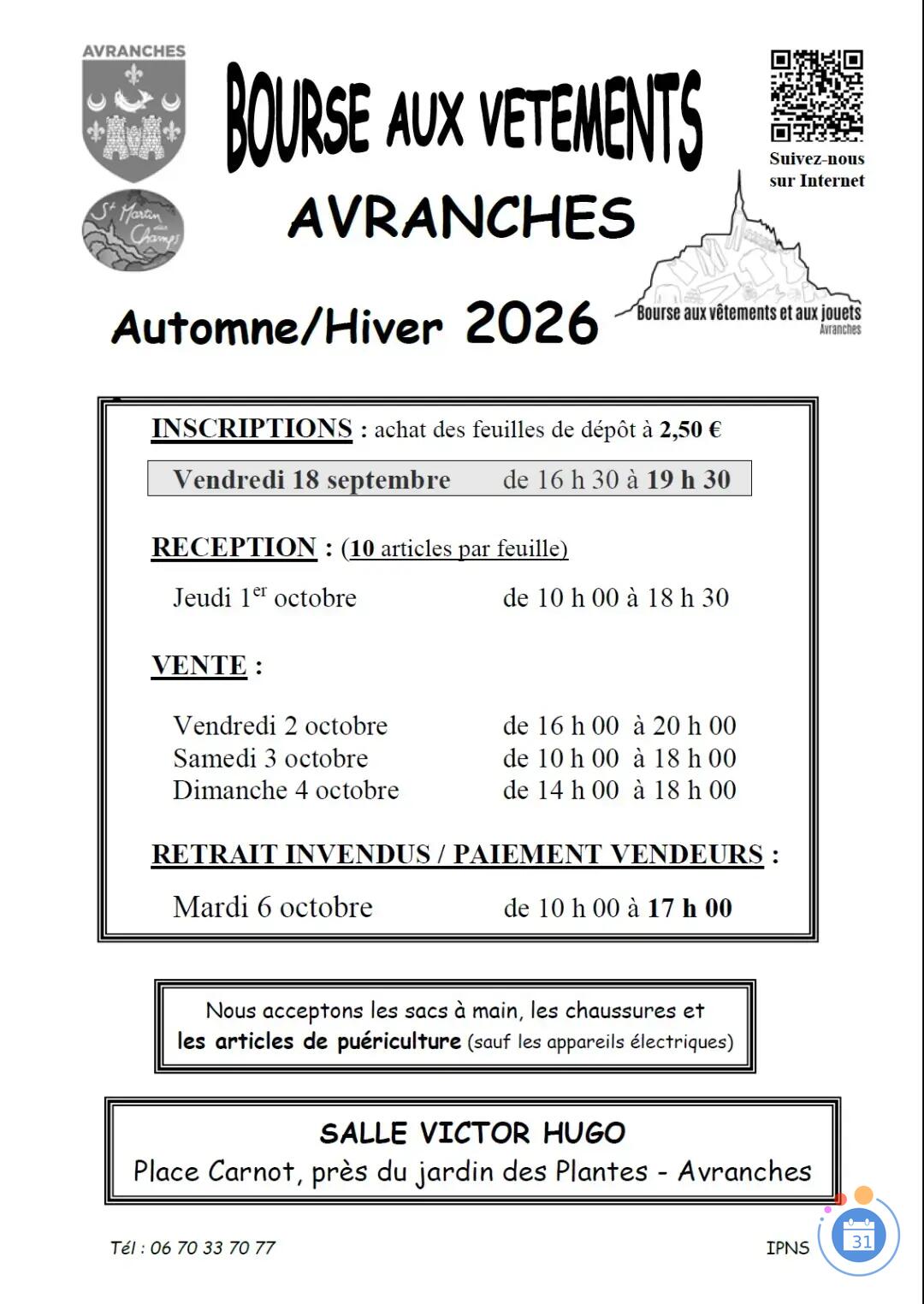 Image Bourse aux vêtements d'Avranches Automne-Hiver 2026 (photo 1)