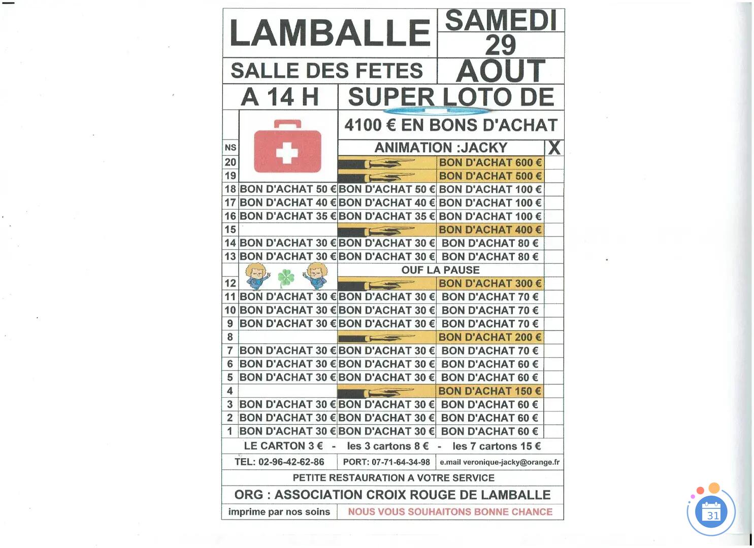 Image LOTO ORGANISE PAR LA CROIX ROUGE ANIME PAR JACKY (photo 1)