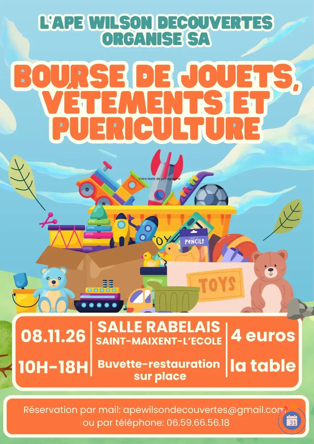 Image BOURSE AUX JOUETS, VETEMENTS ET PUERICULTURE. (photo 1)