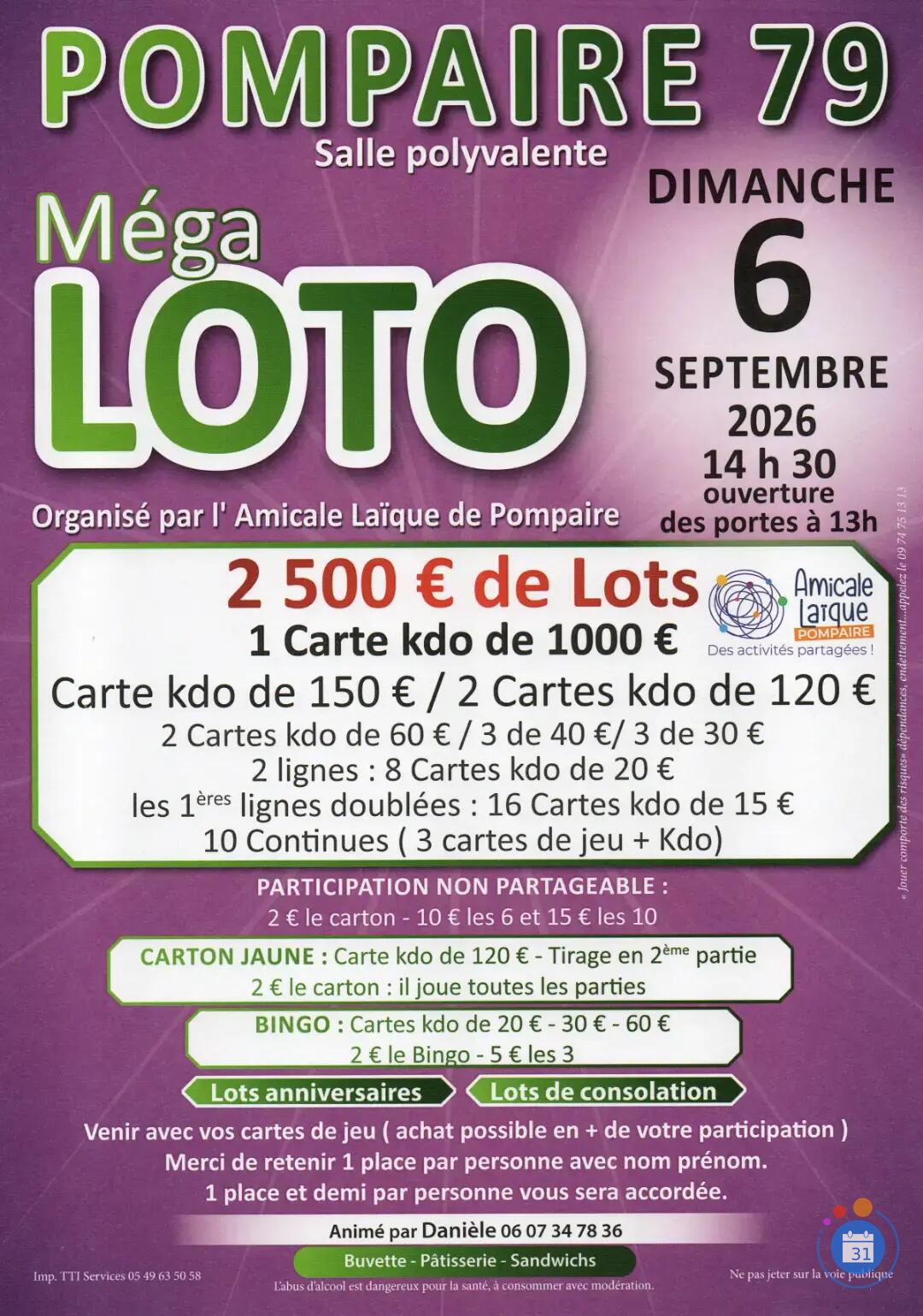 Image Méga Loto de L'Amicale Laïque de Pompaire (photo 1)