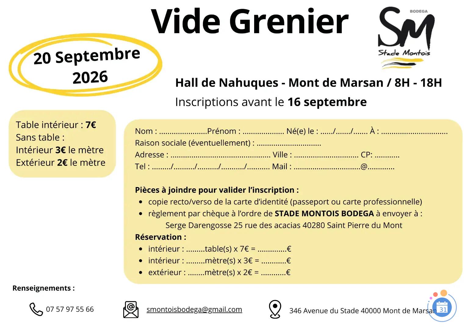 Image Vide grenier Stade Montois Bodéga (photo 1)