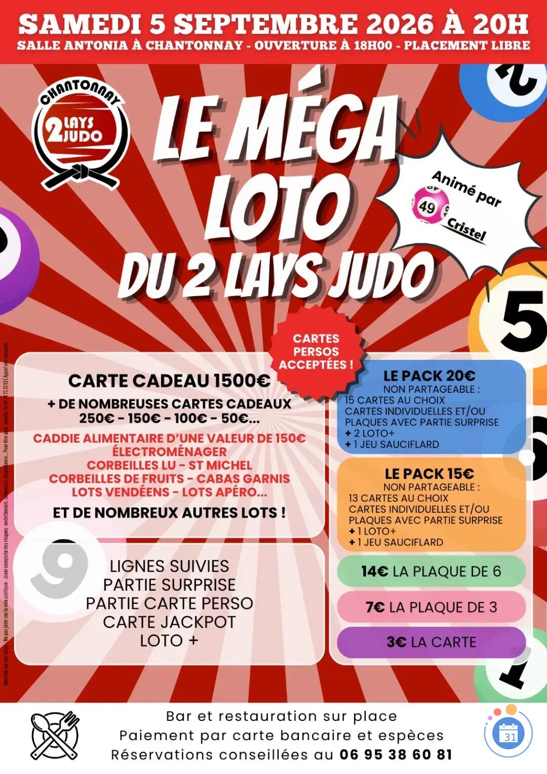 Image MÉGA LOTO / Organisé par l'Association 2 LAYS JUDO / Animation Cristel (photo 1)