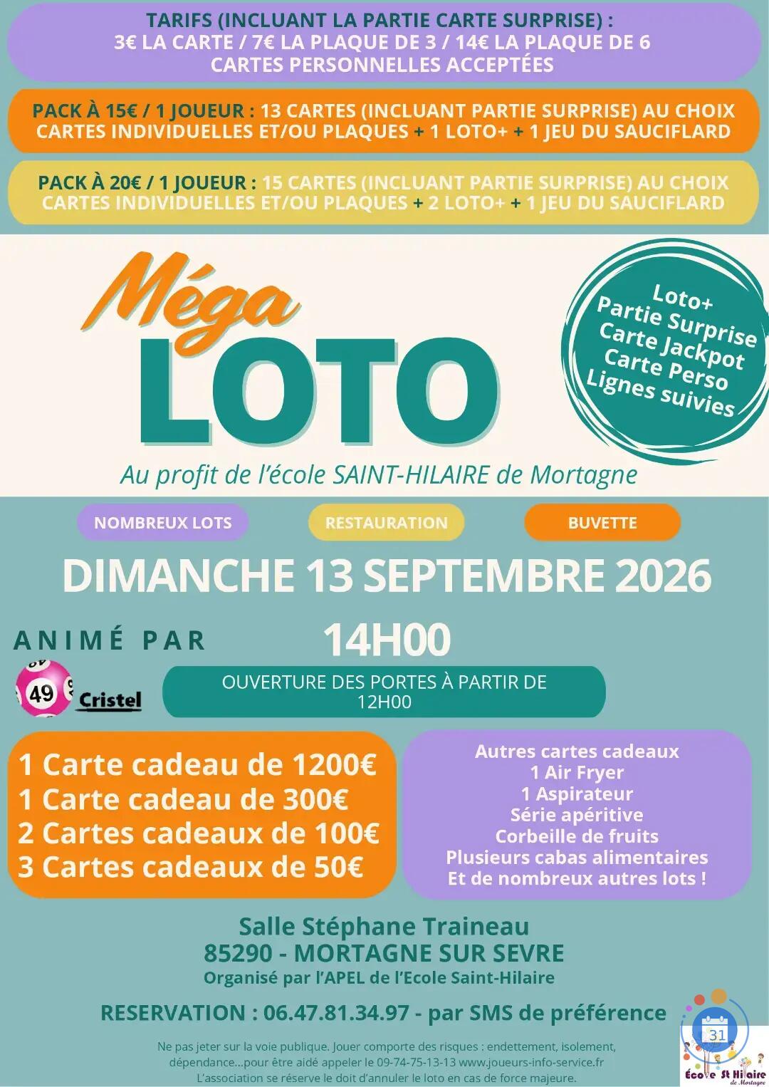 Image MÉGA LOTO/ APEL ÉCOLE ST HILAIRE/ ANIMATION CRISTEL (photo 1)