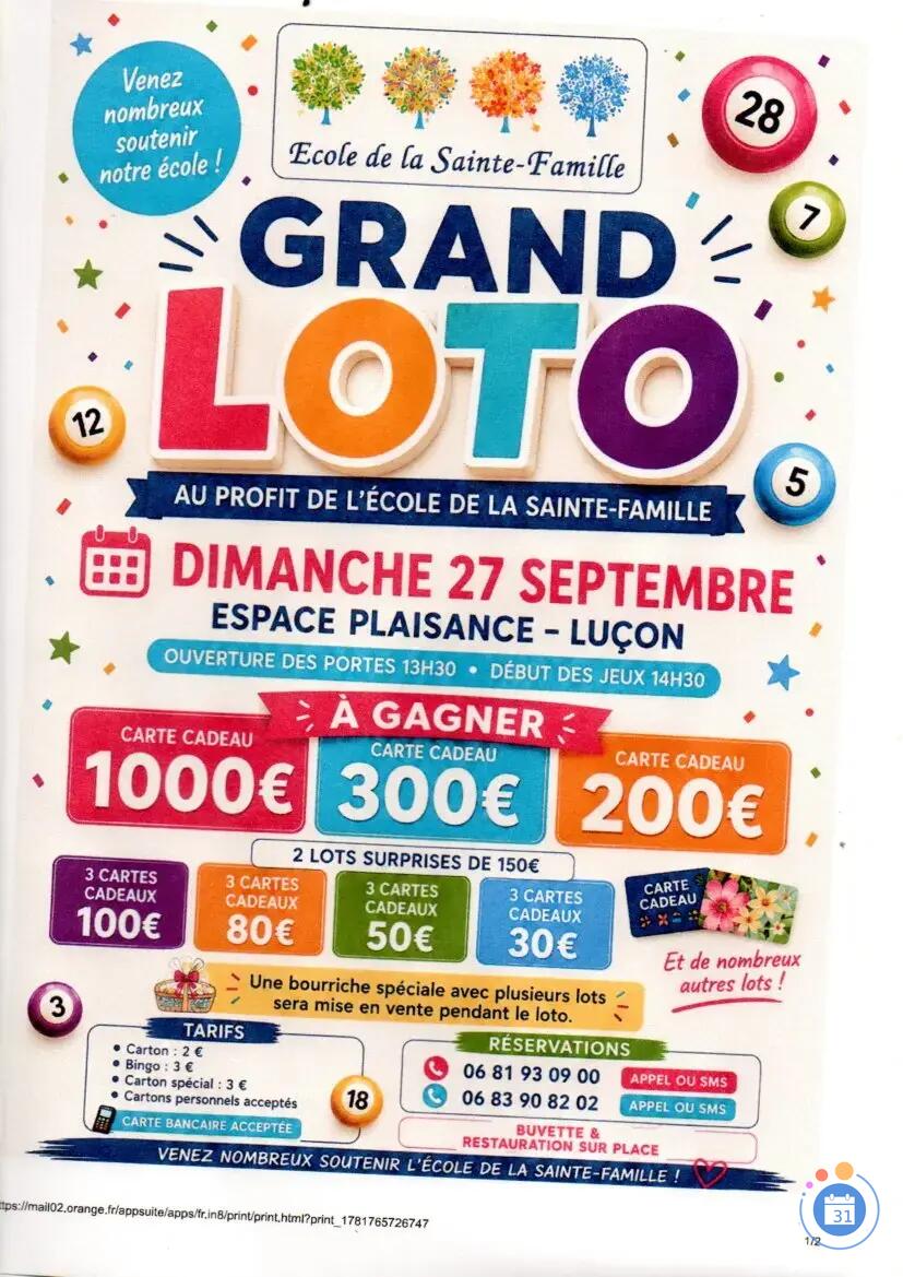 Image Grand Loto au profit de l'école de la Sainte Famille (photo 1)