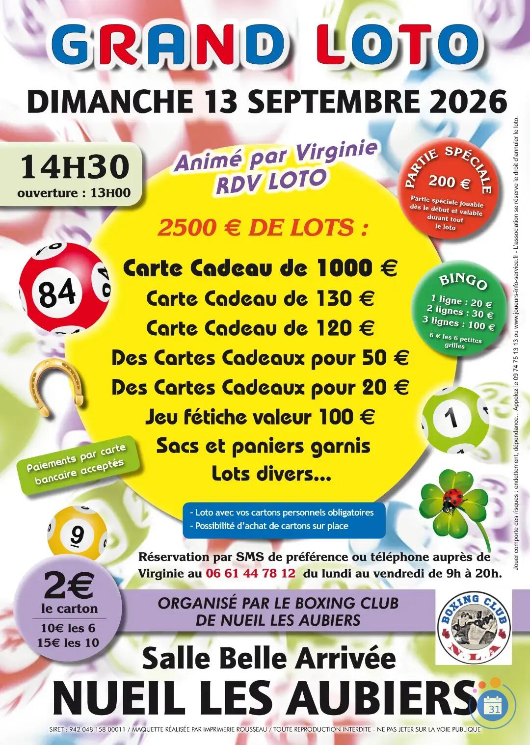 Image GRAND LOTO ANIME PAR VIRGINIE RDV LOTO A NUIEL LES AUBIERS (photo 1)