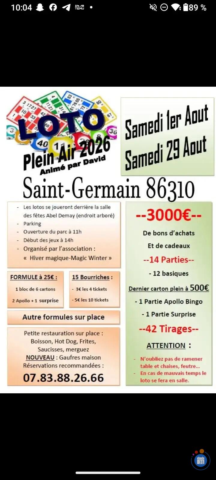 Image LOTO DE PLEIN AIR ANIMÉ PAR DAVID (photo 1)