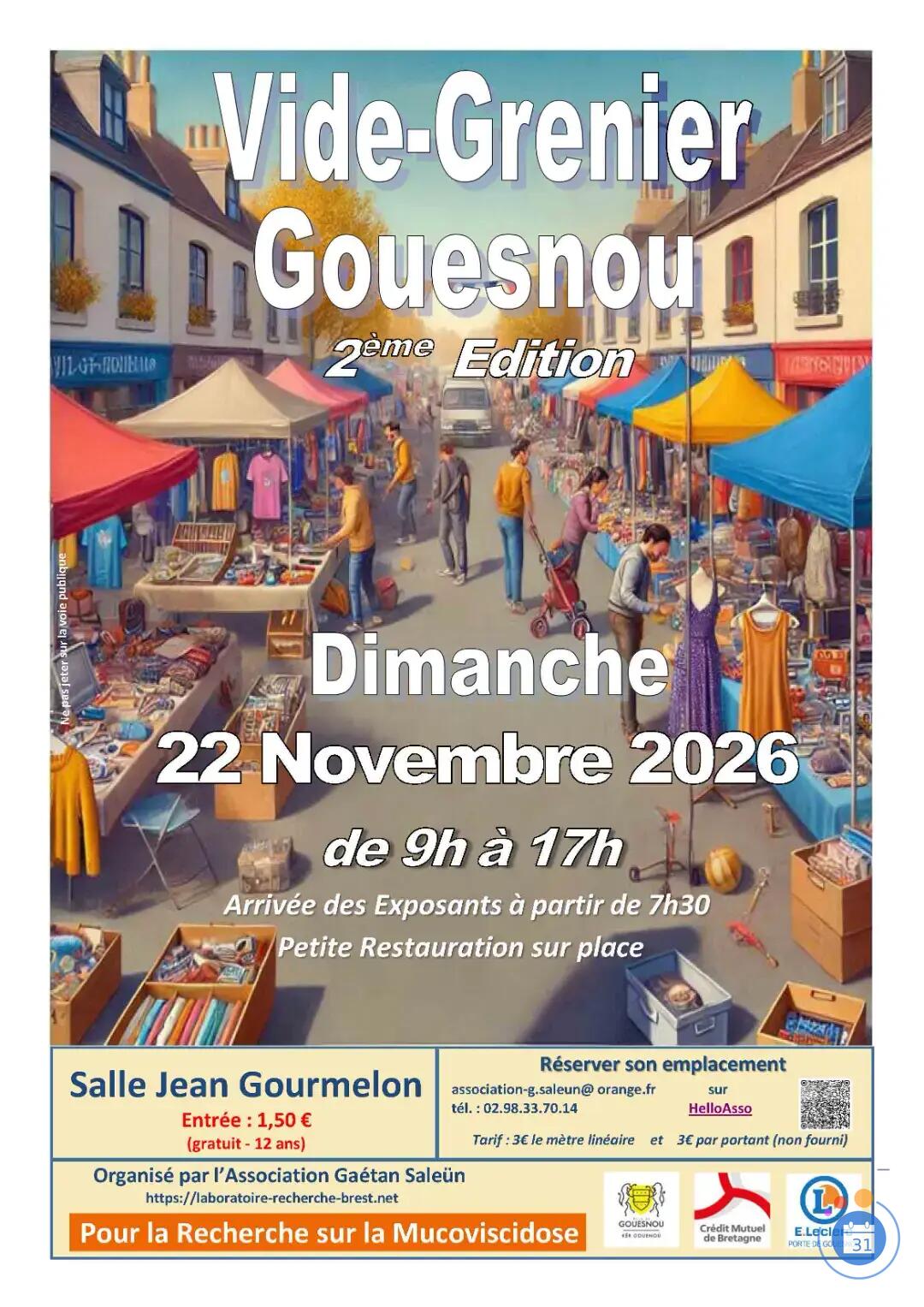 Image VIDE GRENIER SOLIDAIRE POUR LA RECHERCHE SUR LA MUCOVISCIDOSE (photo 1)
