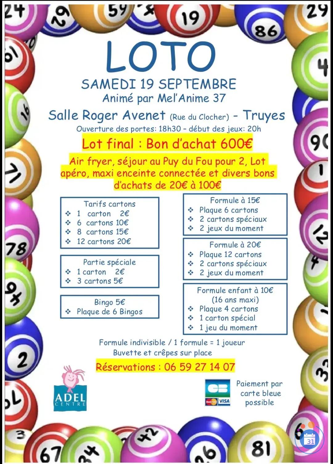 Image Super loto de l'association Adel Centre animé par Mélanie (photo 1)