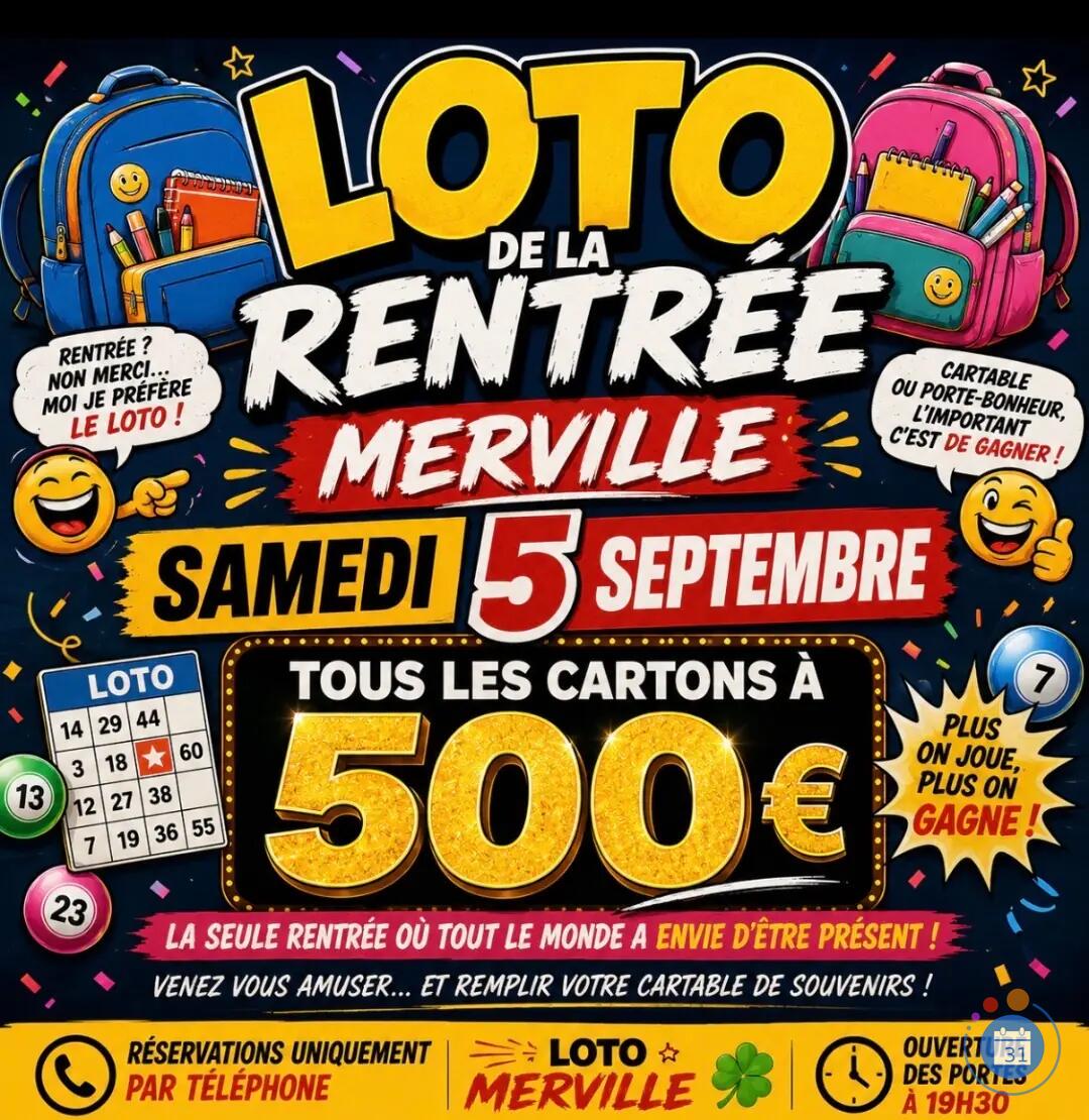 Image 🎒Loto de la rentrée le 05/09/2026 tous les cartons à 500e🎒 (photo 1)
