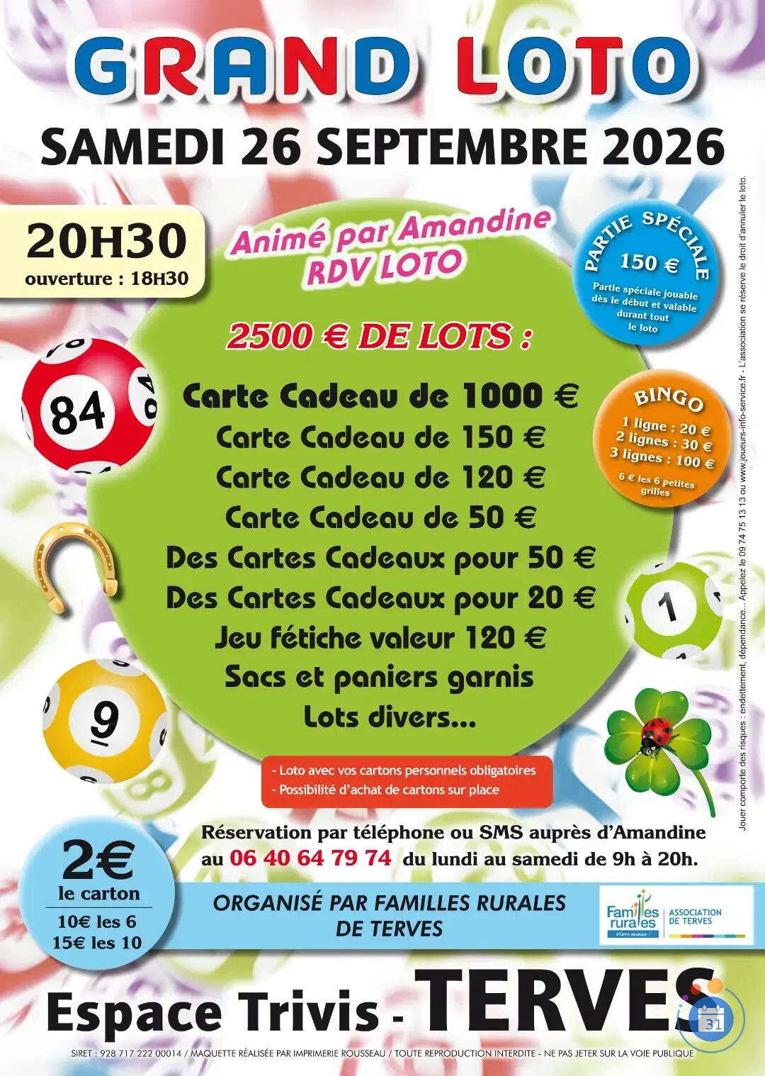 Image GRAND LOTO ANIME PAR AMANDINE RDV LOTO A TERVES (photo 1)