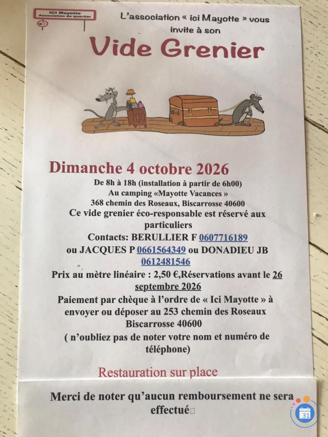 Image Vide grenier : Association Ici Mayotte (photo 1)