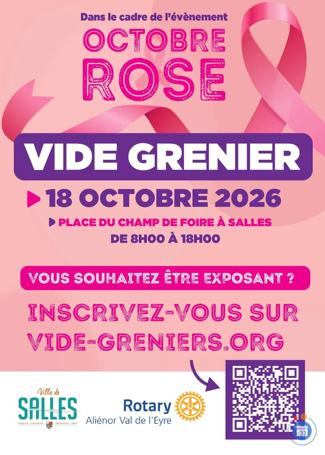 Image VIDE GRENIER ROTARY ALIENOR VAL DE L'EYRE - OCTOBRE ROSE (photo 1)