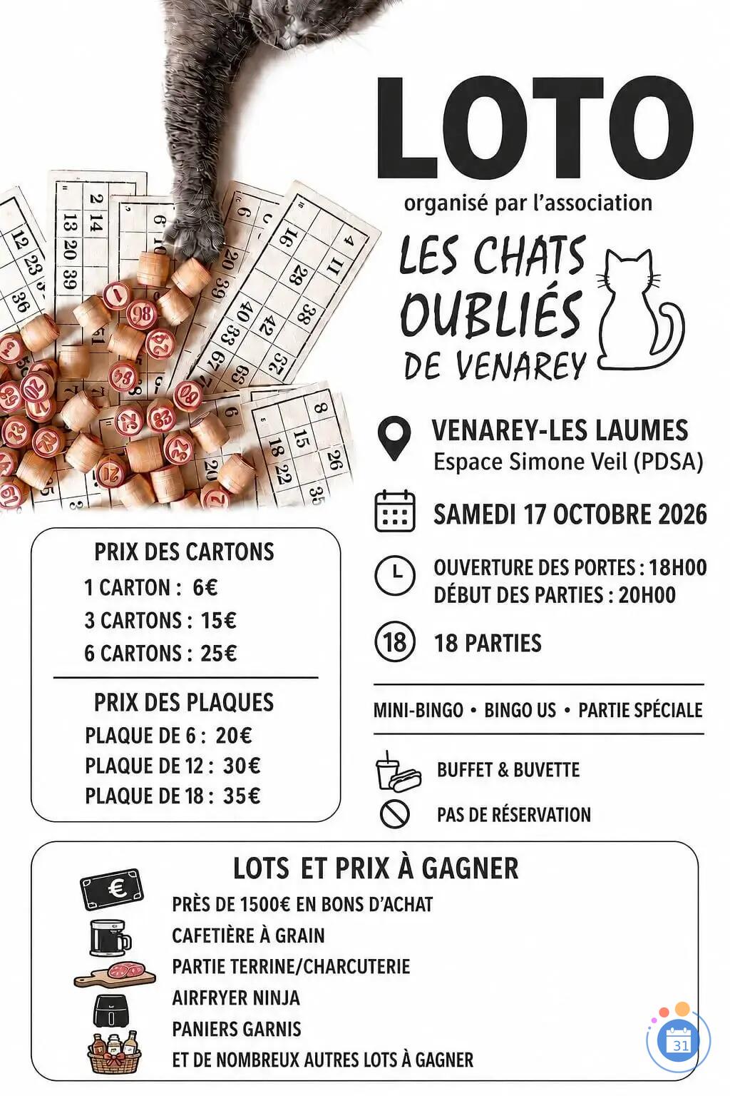 Image LOTO organisé par l'association Les Chats oubliés de Venarey les laumes (photo 1)