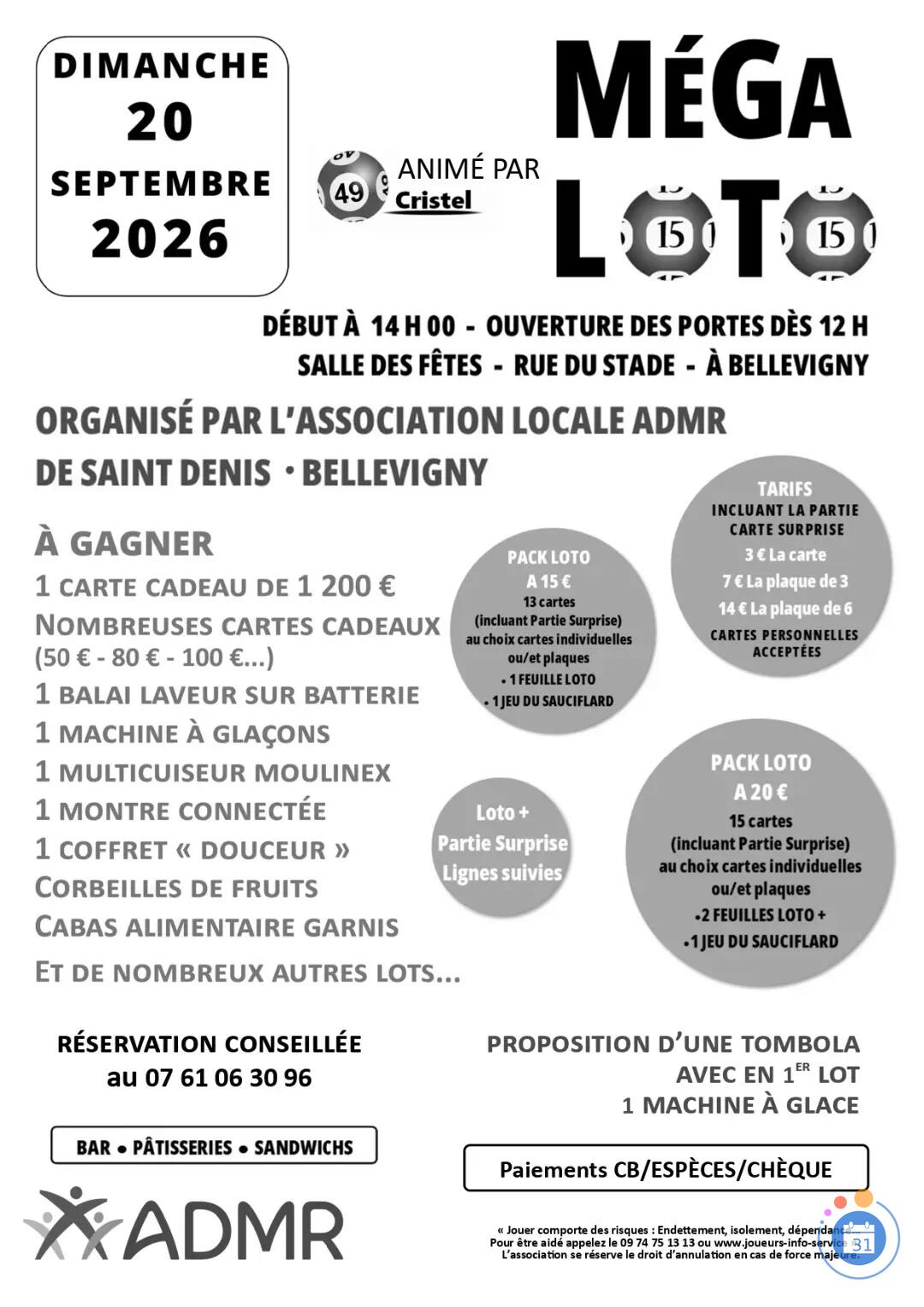 Image MÉGA LOTO/ ASSOCIATION LOCALE ADMR ST DENIS-BELLEVIGNY/ ANIMATION CRISTEL (photo 1)