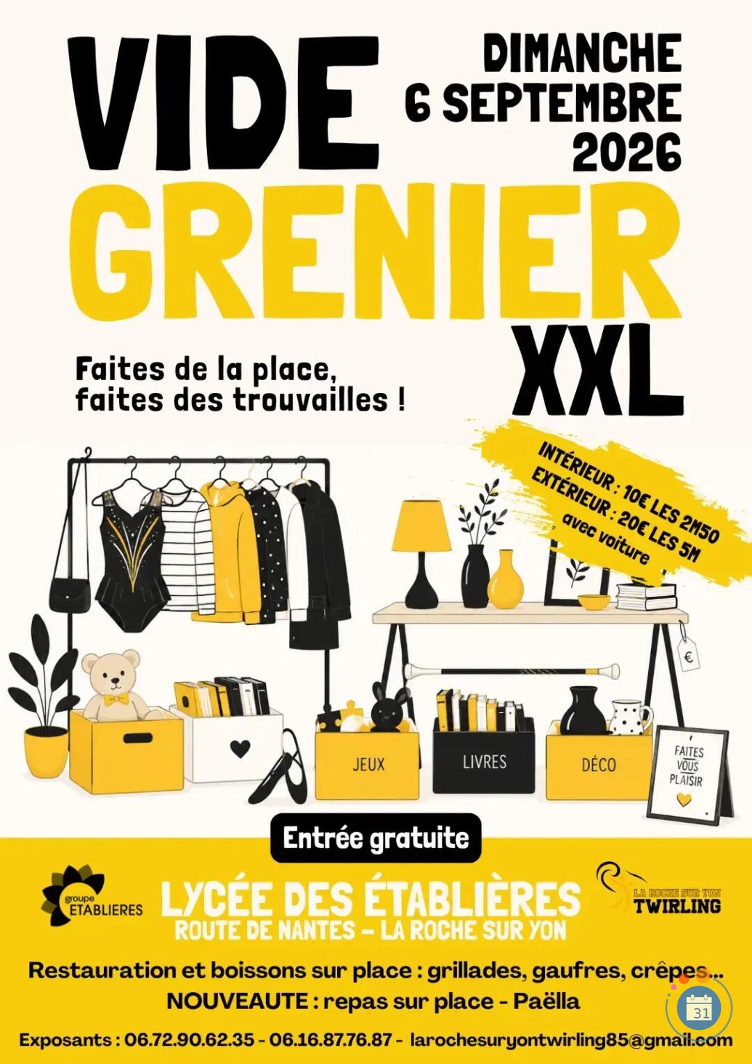 Image VIDE GRENIER XXL - LA ROCHE SUR YON TWIRLING - LYCEE DES ETABLIERES (photo 1)