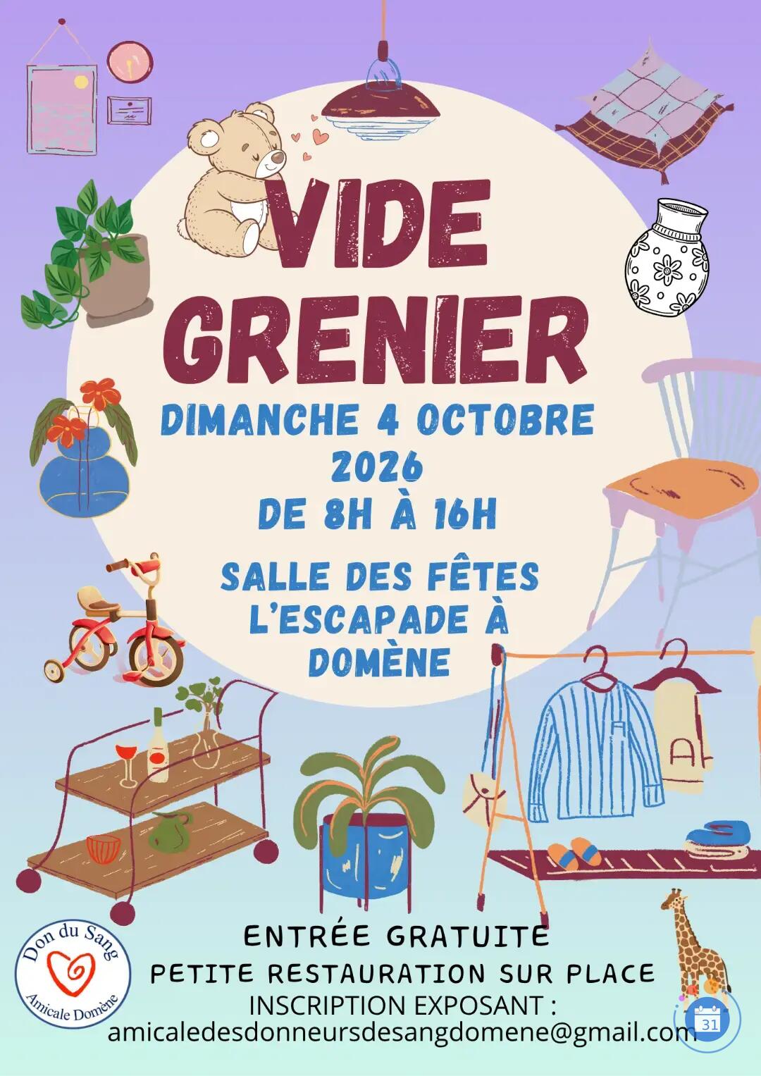 Image VIDE GRENIER DES DE L'AMICALE DES DONNEURS DE SANG DE DOMENE (photo 1)