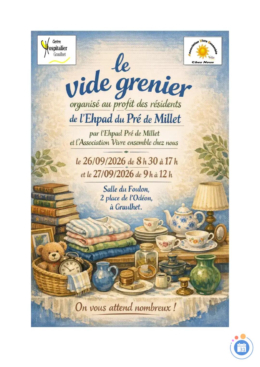 Image VIDE GRENIER AU PROFIT DES RESIDENTS DE L'EHPAD DU PRE DE MILLET (photo 1)