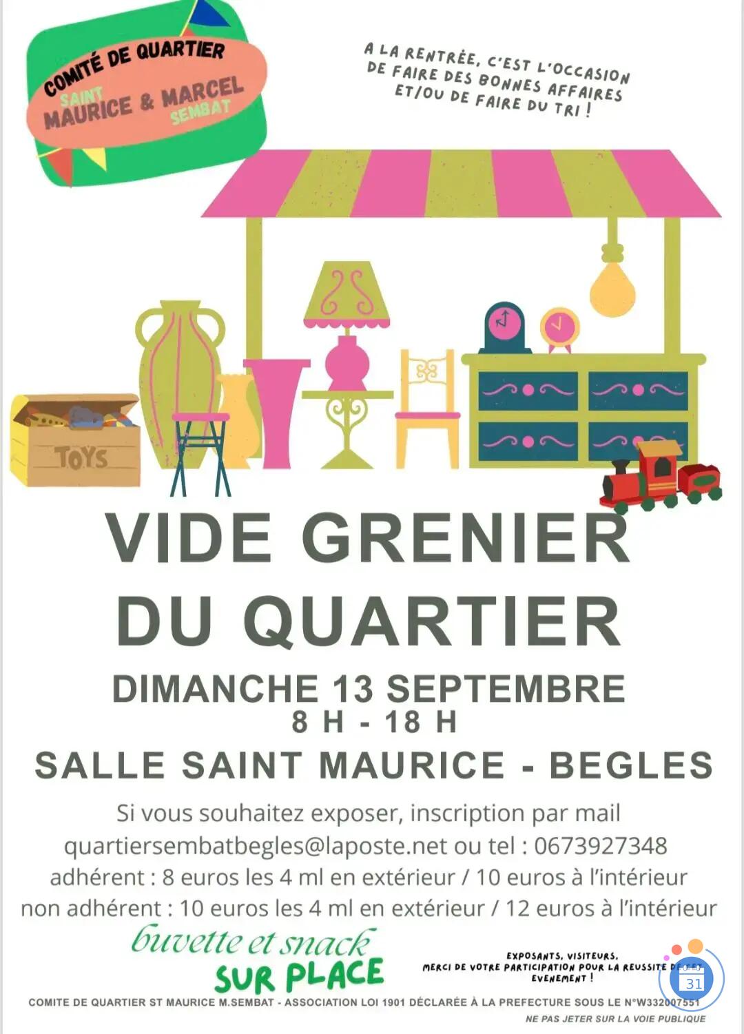 Image VIDE GRENIER DU COMITE DE QUARTIER ST MAURICE ET MARCEL SEMBAT (photo 1)