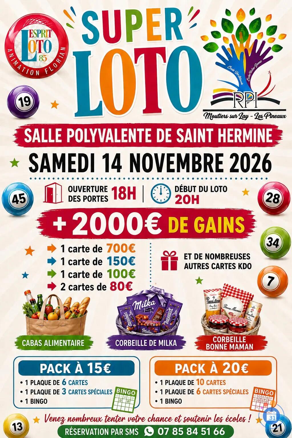 Flyer Super loto rpi moutier sur lay les pineaux animation florian