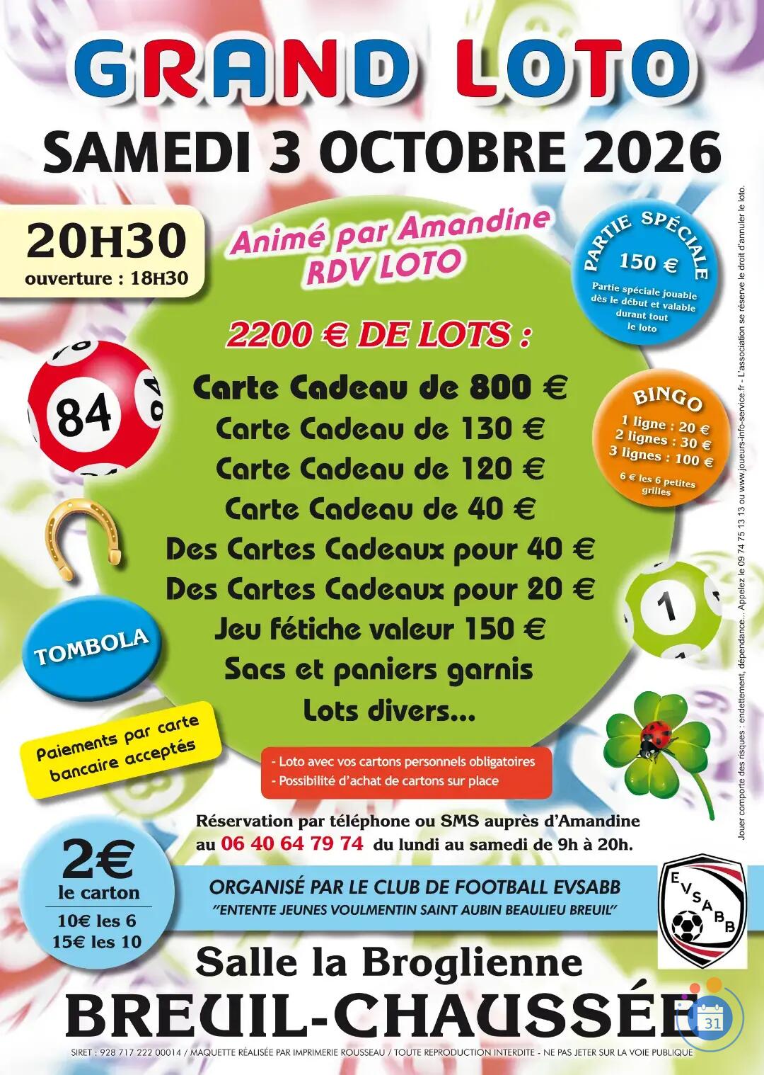 Image GRAND LOTO ANIME PAR AMANDINE RDV LOTO A BREUIL CHAUSSEE (photo 1)