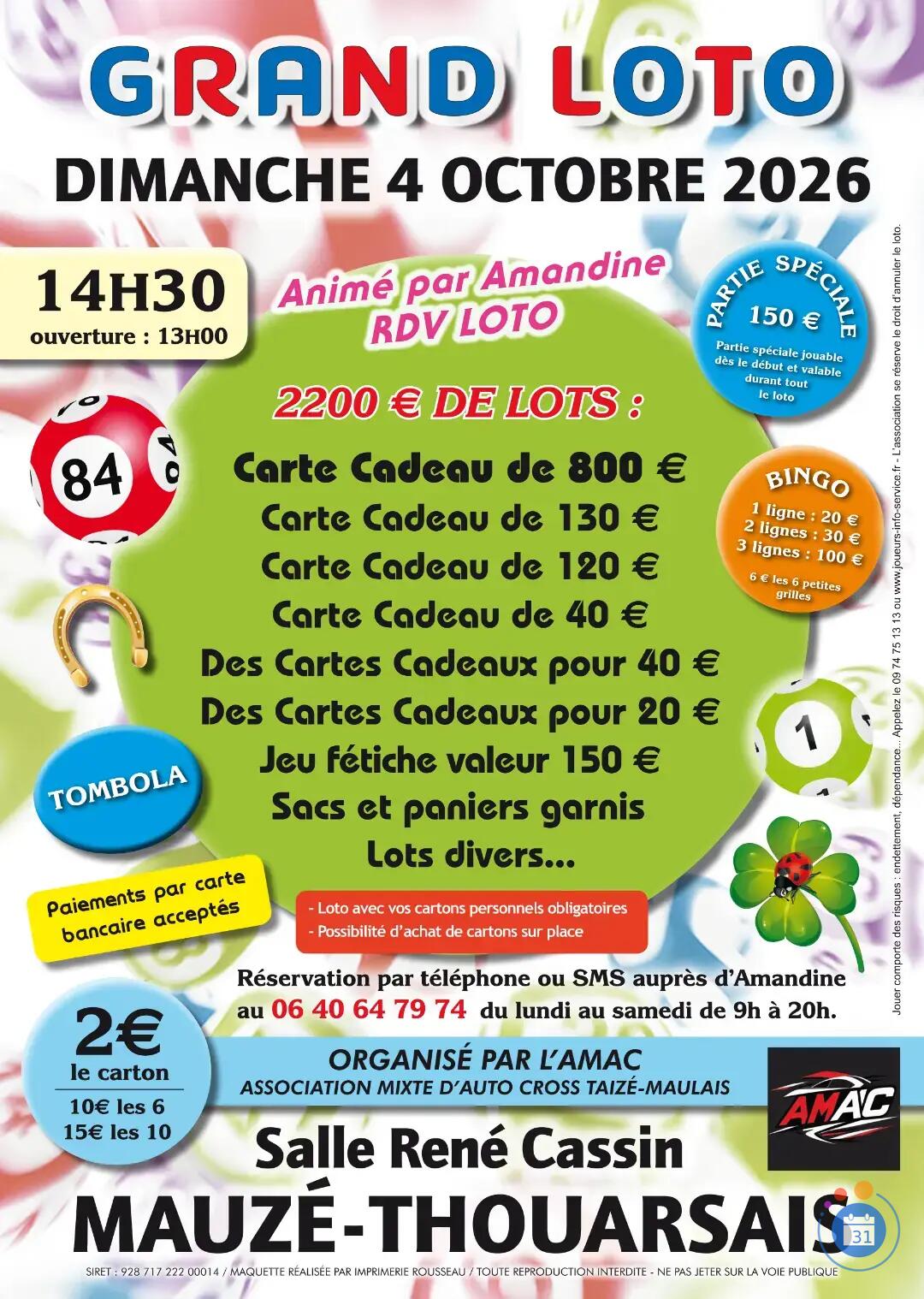 Image GRAND LOTO ANIME PAR AMANDINE RDV LOTO A MAUZE THOUARSAIS (photo 1)
