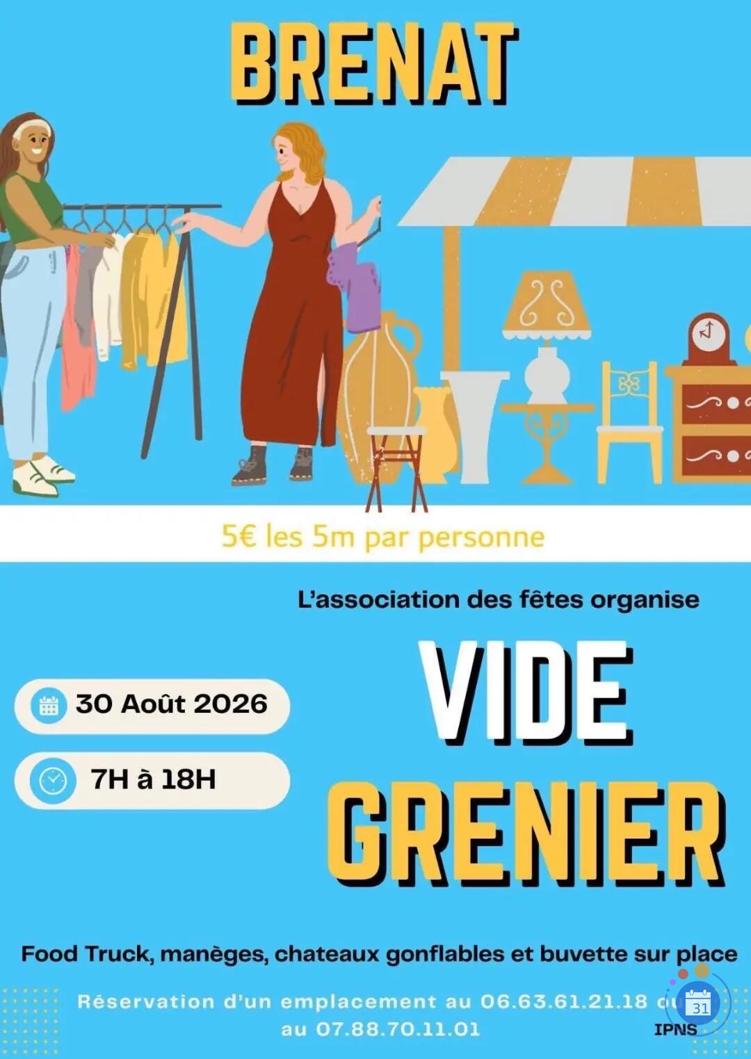 Image GRAND VIDE-GRENIER DE BRENAT – Dimanche 30 Août 2026 (photo 1)