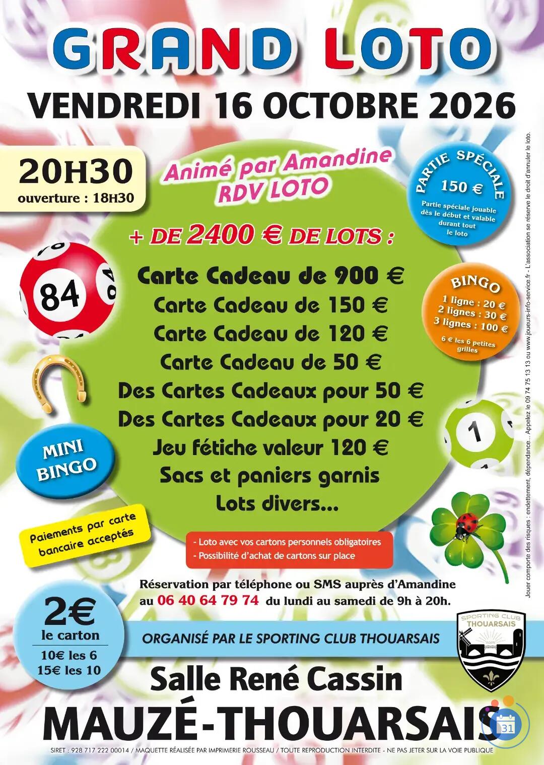 Image GRAND LOTO ANIME PAR AMANDINE RDV LOTO A MAUZE THOUARSAIS (photo 1)