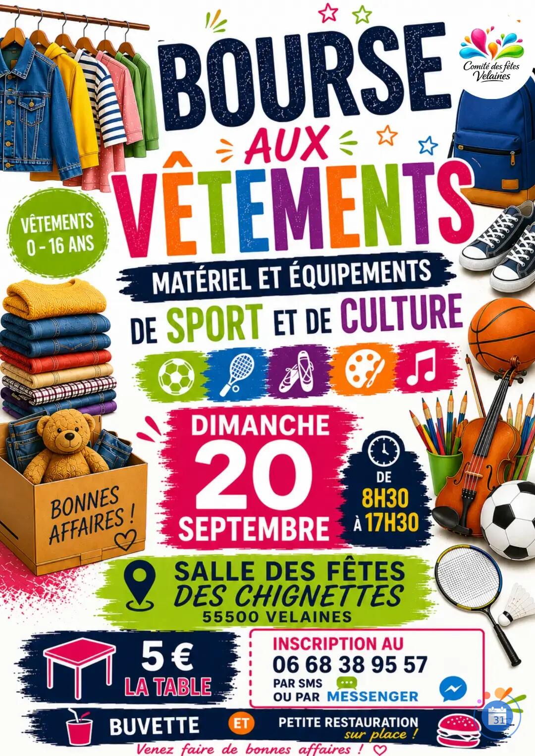 Image BOURSE AUX VÊTEMENTS, MATÉRIEL SPORTIF, ARTISTIQUE ET CULTUREL – 0 À 16 ANS (photo 1)