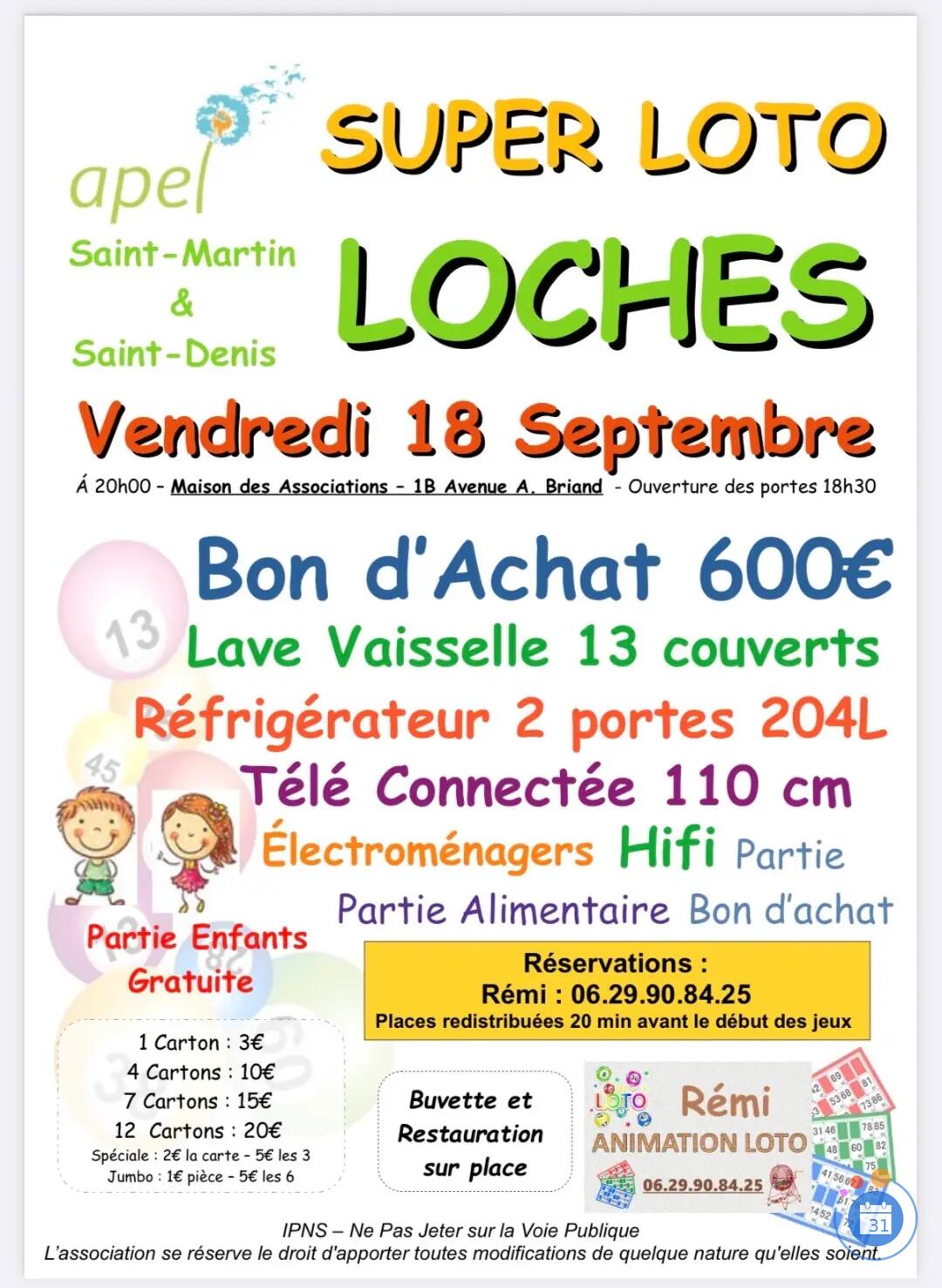 Image Super Loto de l’APEL Saint-Martin Saint-Denis animé par Rémi (photo 1)