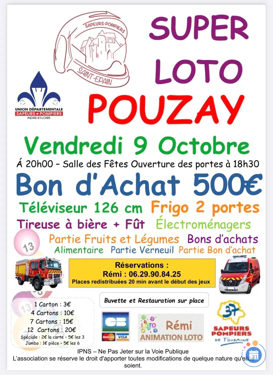 Image Super Loto des Pompiers de St Epain animé par Rémi (photo 1)