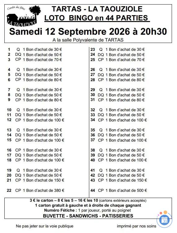 Image Loto Bingo des fêtes de La Taouziole (photo 1)