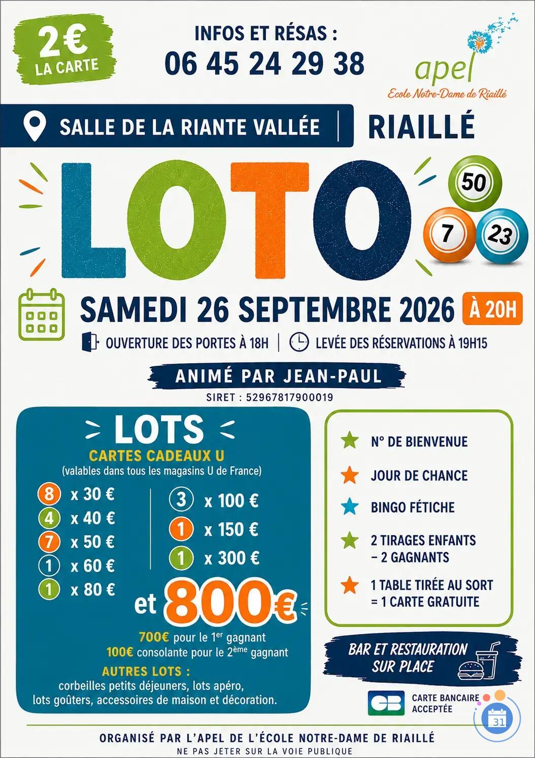 Image Loto de l'APEL de l'école Notre-Dame de Riaillé (photo 1)
