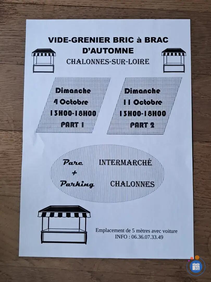 Image Grand Vide grenier bric-à-brac d automne chalonnes sur loire 13 h a 18 h (photo 1)