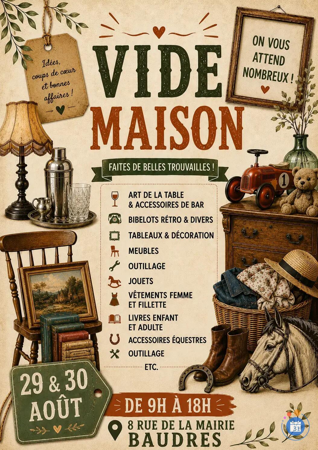 Image Vide-maison BAUDRES - 29 et 30 août 2026 (photo 1)