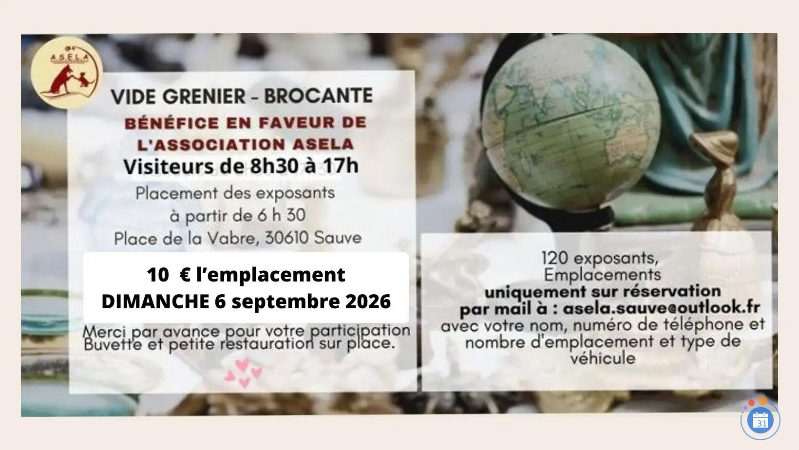 Image BROCANTE - VIDE GRENIER dimanche 6 septembre 2026 organisé par l'Association Sa (photo 1)