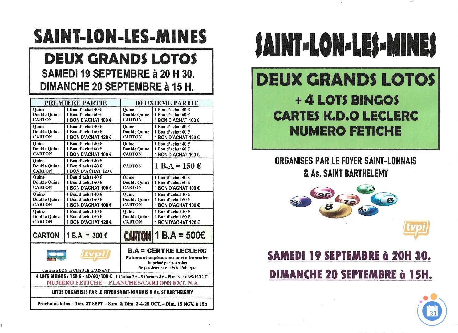 Image Deux grands lotos bingos avec fétiche ST LON LES MINES (photo 1)