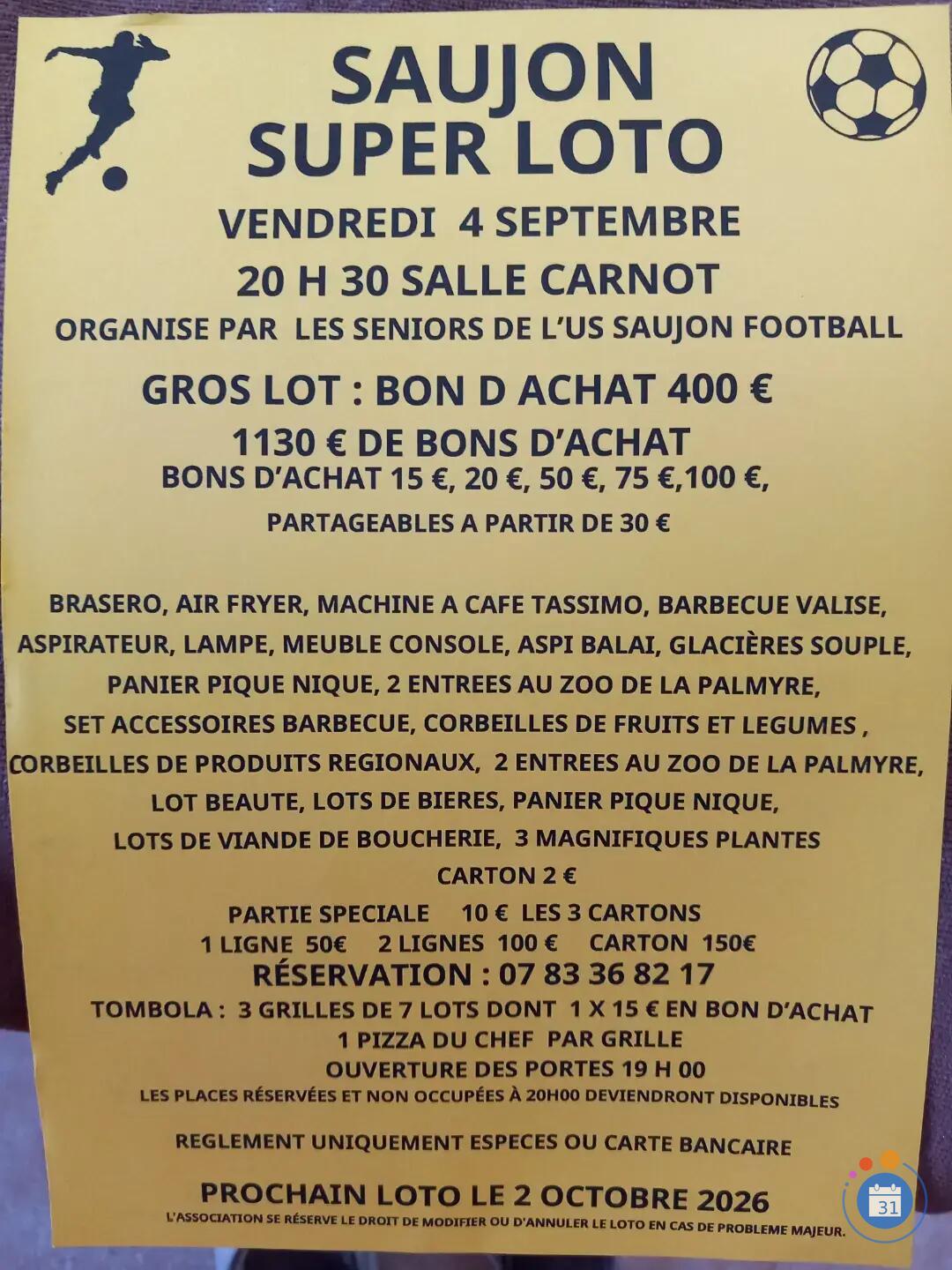 Image Super loto des séniors de l'US SAUJON FOOTBALL (photo 1)