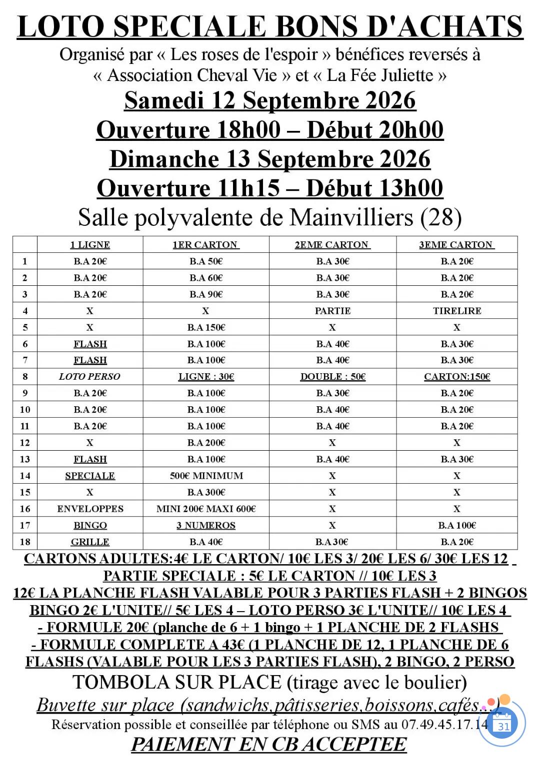 Image SUPER LOTO ORGANISE ET ANIME PAR LES ROSES DE L'ESPOIR (photo 1)
