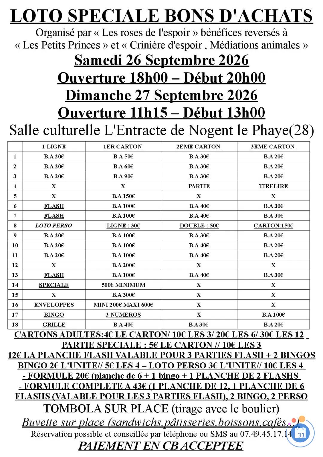 Image SUPER LOTO ORGANISE ET ANIME PAR LES ROSES DE L'ESPOIR (photo 1)