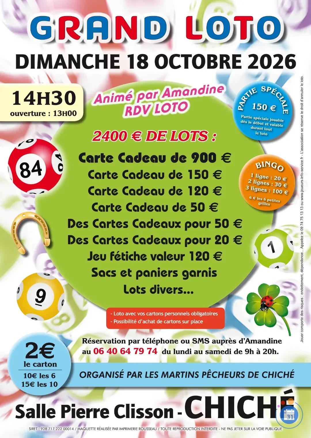 Image GRAND LOTO ANÍMÉ PAR AMANDÍNE RDV LOTO A CHÍCHÉ (photo 1)