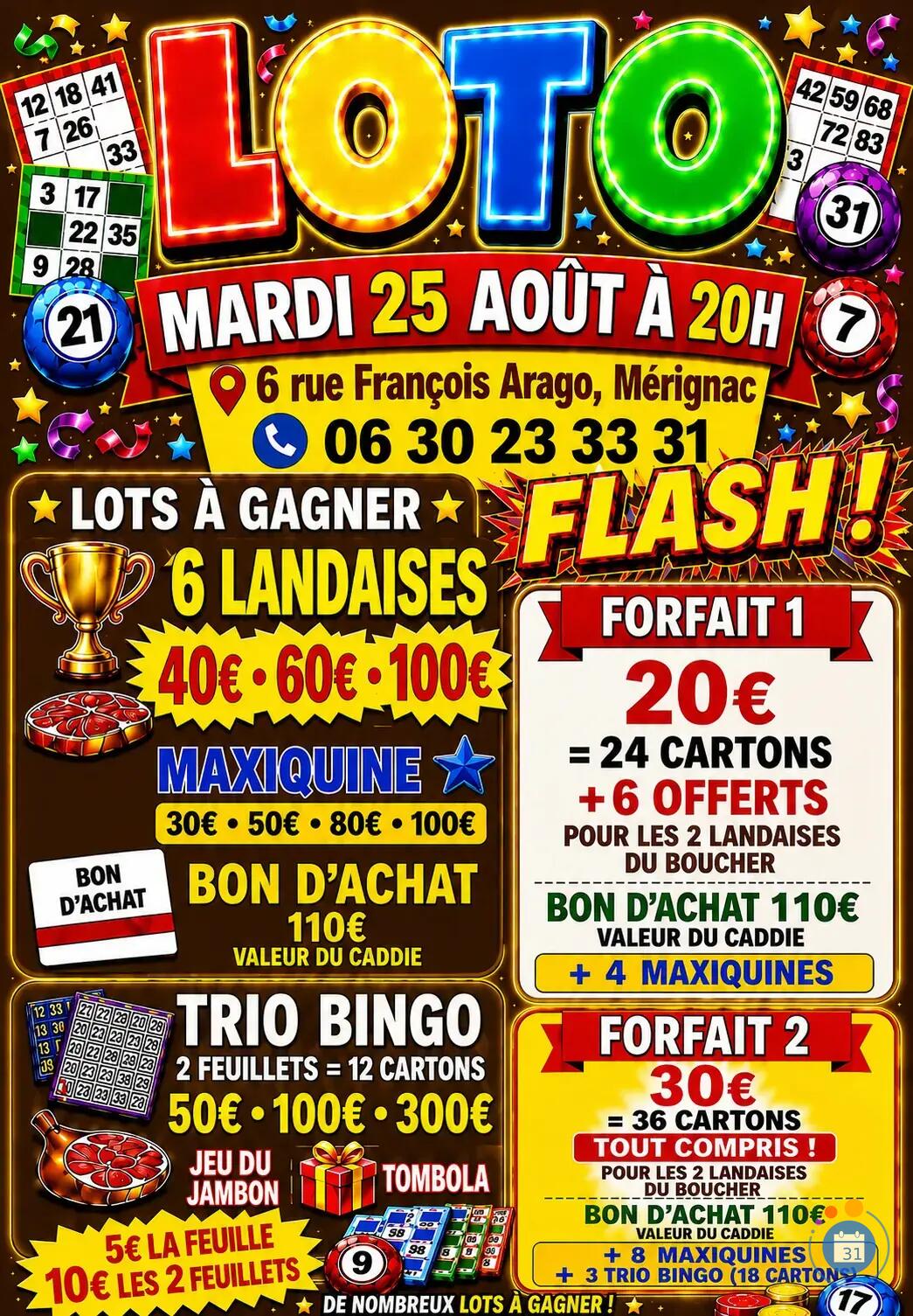 Image Loto forfait tout compris 36 cartons et les jeux (photo 1)