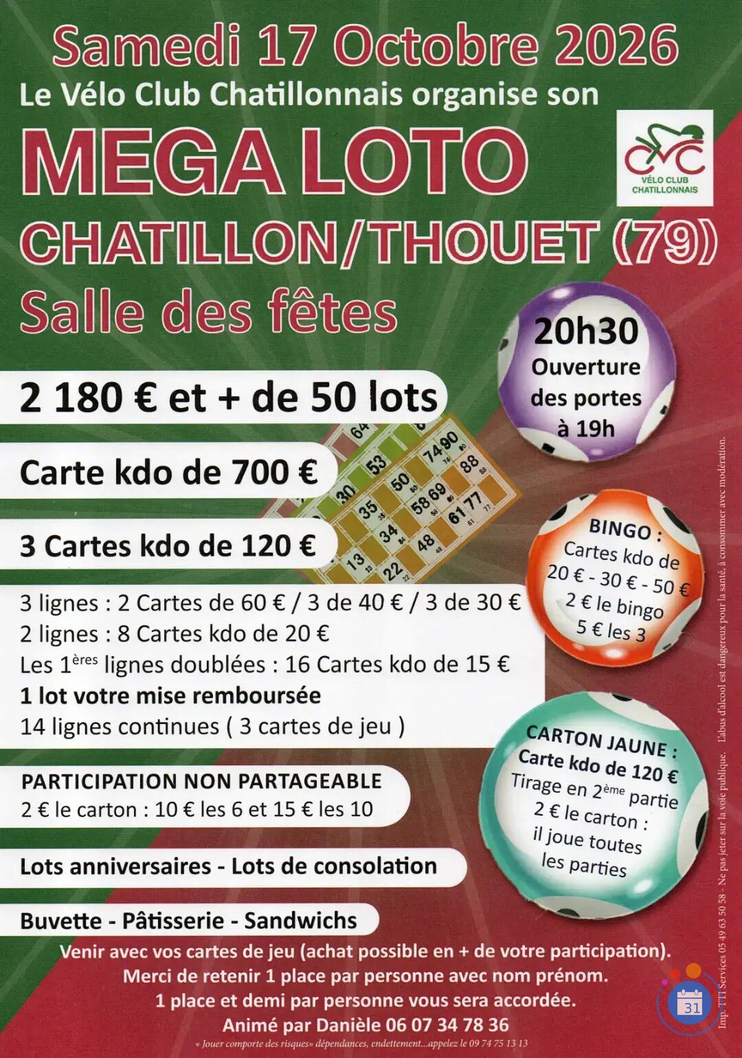 Flyer Méga loto du Vélo Club Chatillonnais