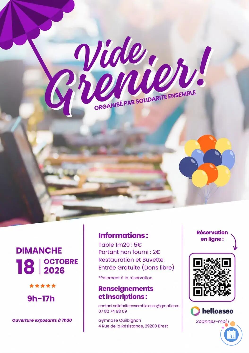 Image Vide-Grenier Solidaire 2026 – Solidarité Ensemble (photo 1)