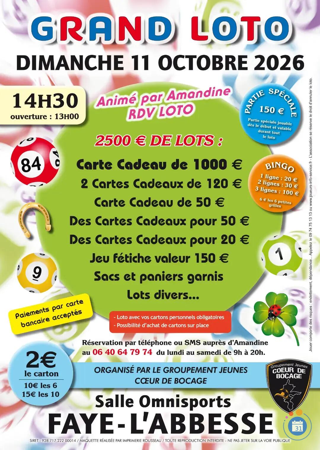 Image GRAND LOTO ANÍMÉ PAR AMANDINE RDV LOTO A FAYE -L'ABESSE (photo 1)