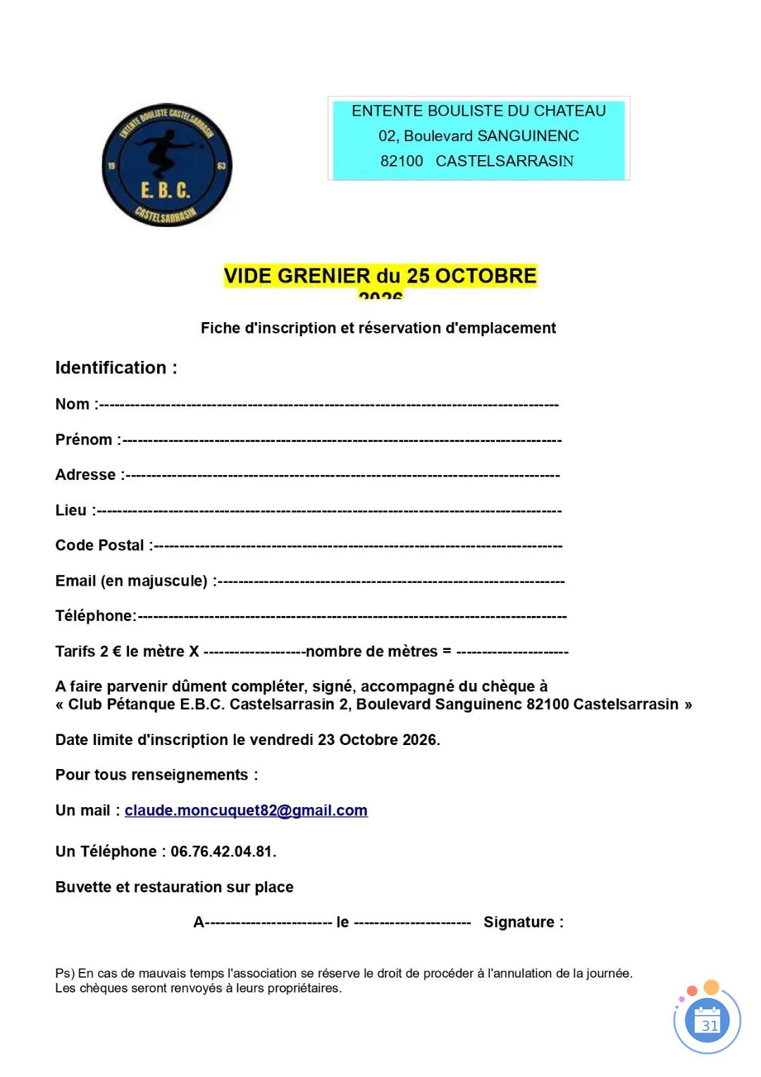 Image Vide grenier EBC Castelsarrasin pétanque (photo 1)