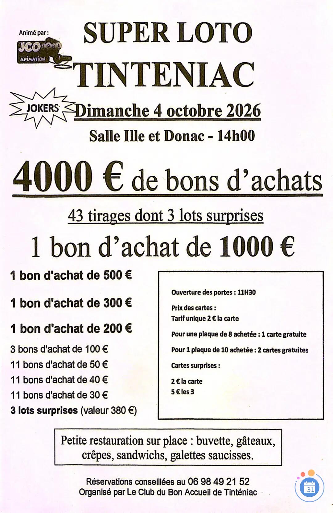 Image Super loto Club du Bon Accueil Tinténiac avec JCO (photo 1)