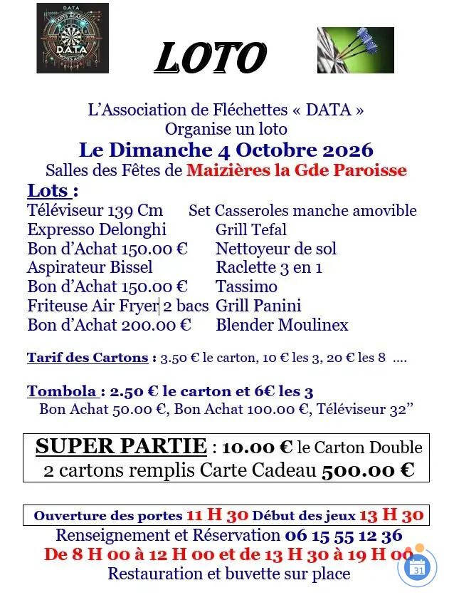 Image L’Association de Fléchettes « DATA » Organise un loto (photo 1)