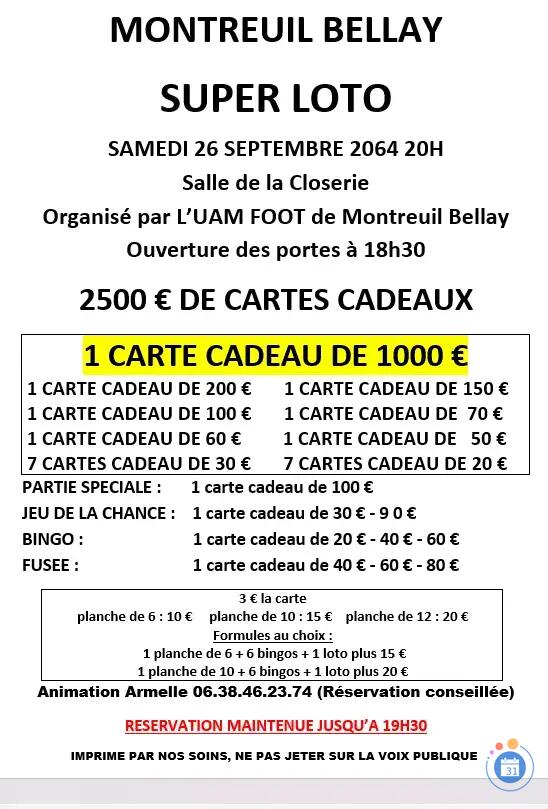Image SUPER LOTO ORGANISE PAR UAM FOOT MONTREUIL BELLAY (photo 1)